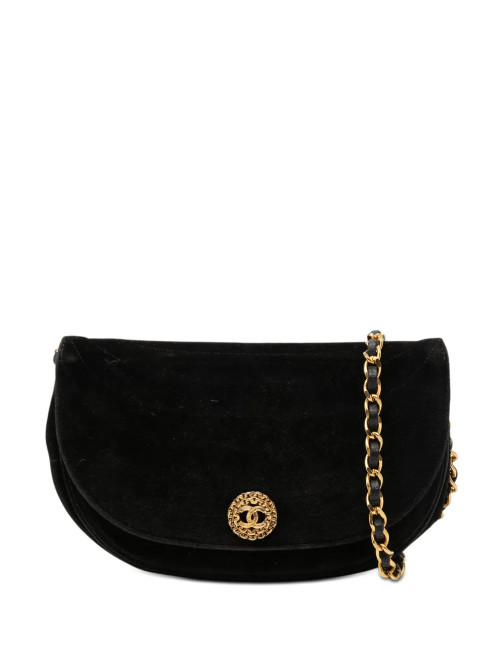 CHANEL Pre-Owned 1984-1986 CC Quilted Velvet Half Moon Flap crossbody bag - Nero