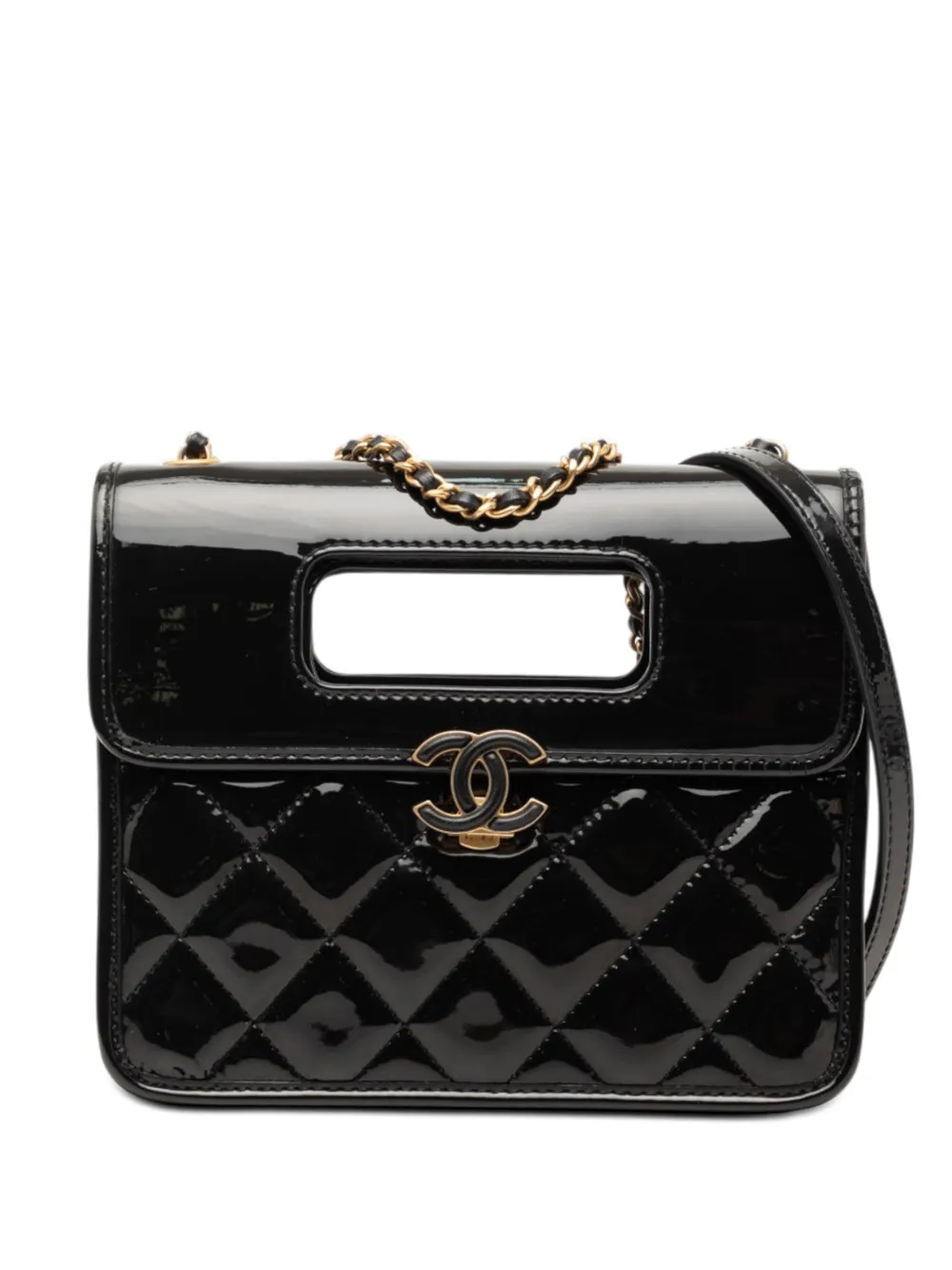 CHANEL Pre-Owned 2021-2026 Mini Quilted Patent Graphic Catch Flap satchel - Nero