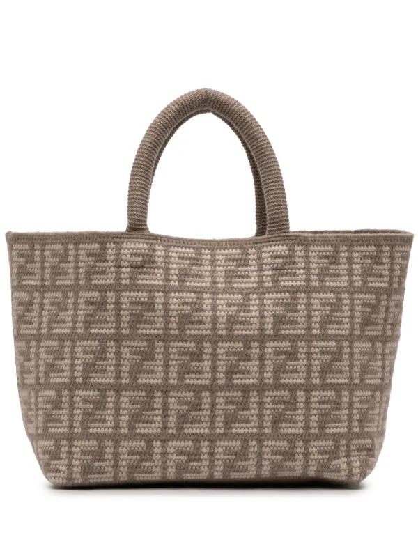Fendi Pre-owned 2010-2026 Large Zucca Cashmere Shopper Tote Bag in Brown