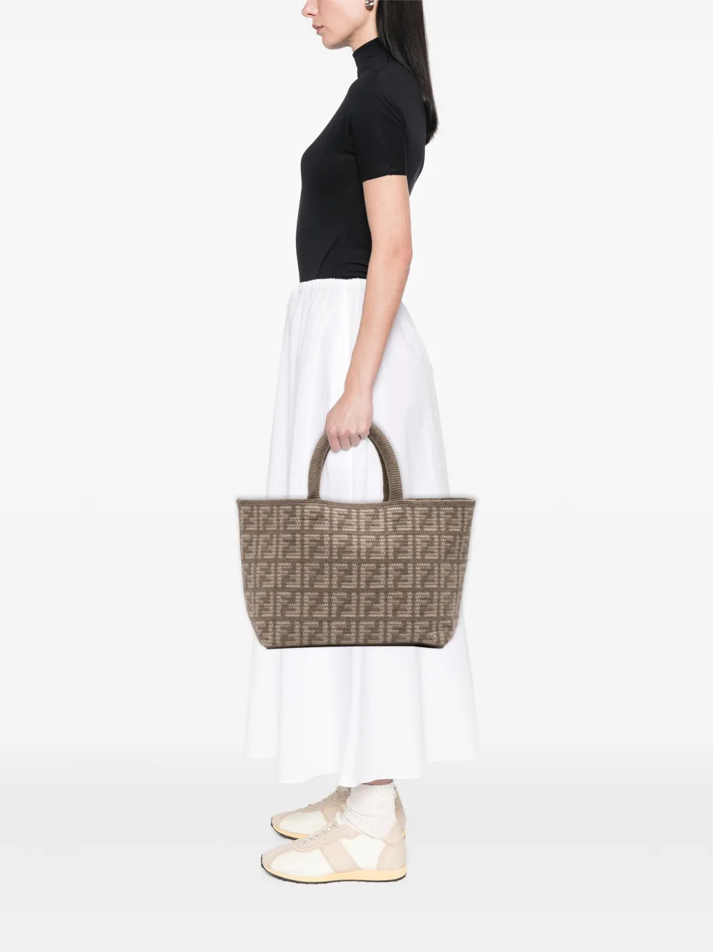 Fendi Pre-owned 2010-2026 Large Zucca Cashmere Shopper Tote Bag in Brown, view 2