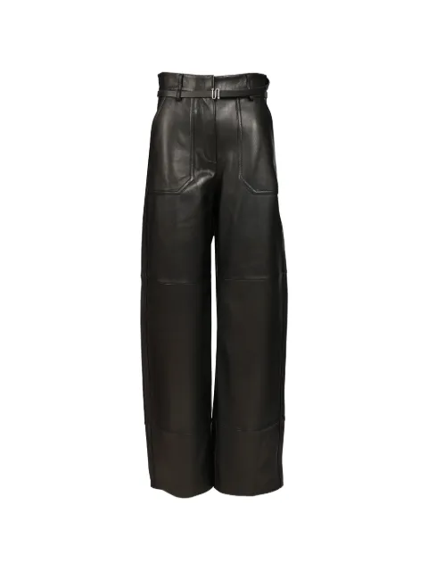 Sportmax pantalon en cuir à taille ceinturée