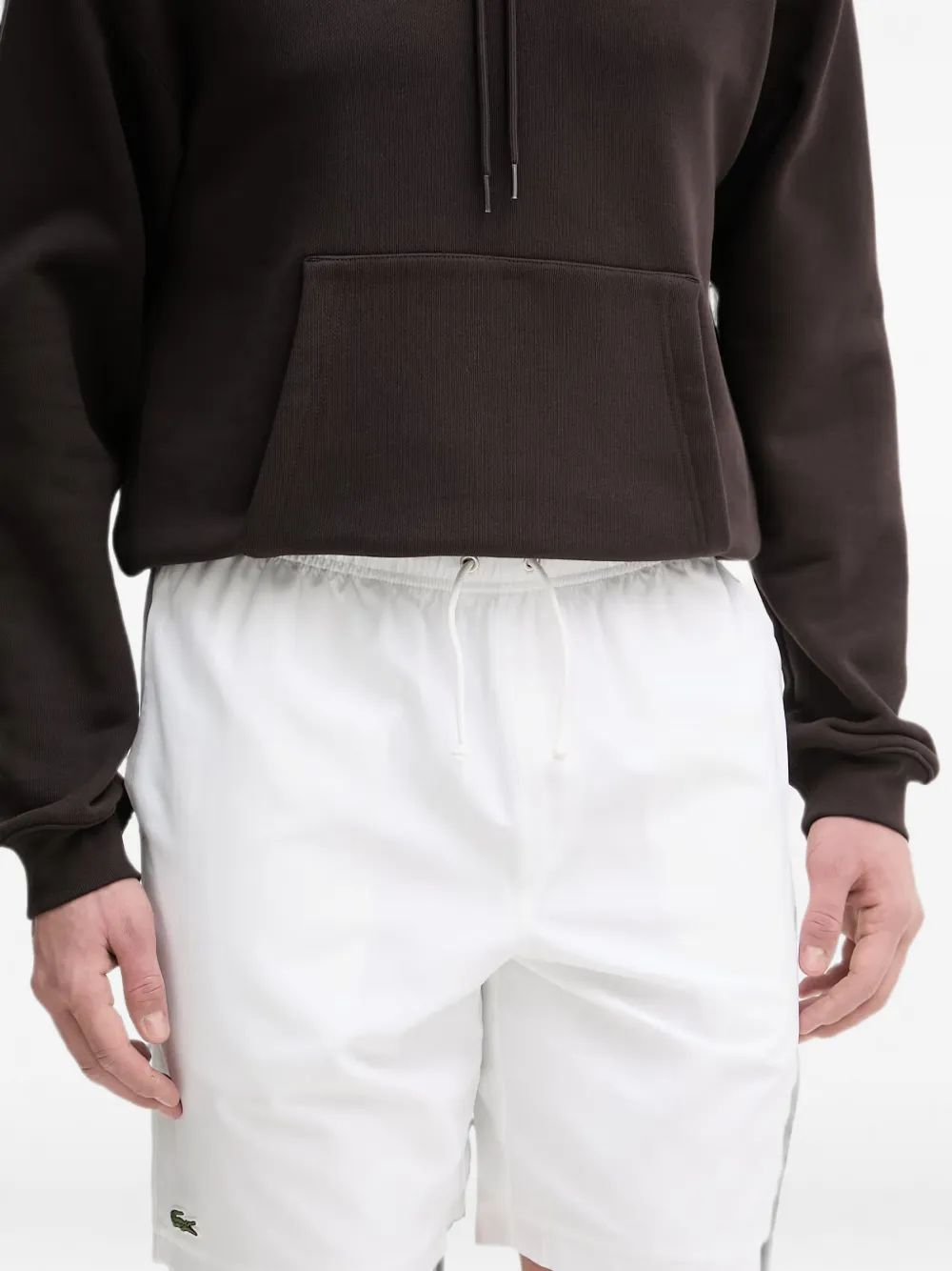 Lacoste Shorts met logopatch en trekkoord Wit