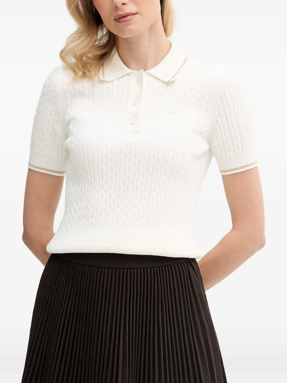 Lacoste Cable-knit Polo Shirt In White