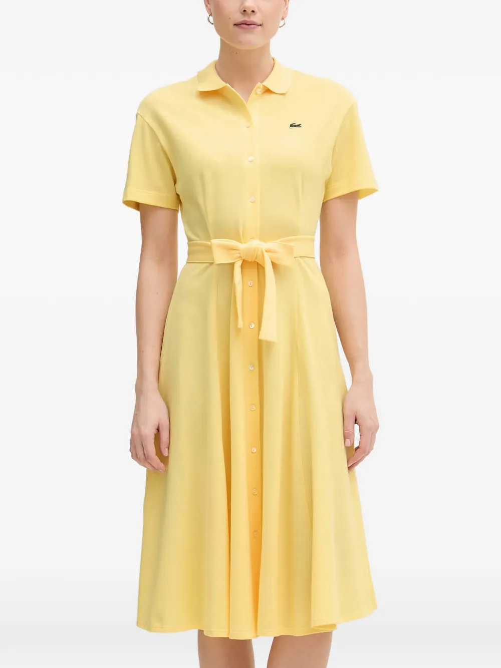 Lacoste logo-patch belted dress - Gelb