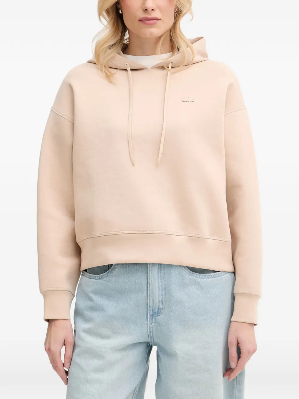 Lacoste logo-patch drawstring hoodie - Toni neutri