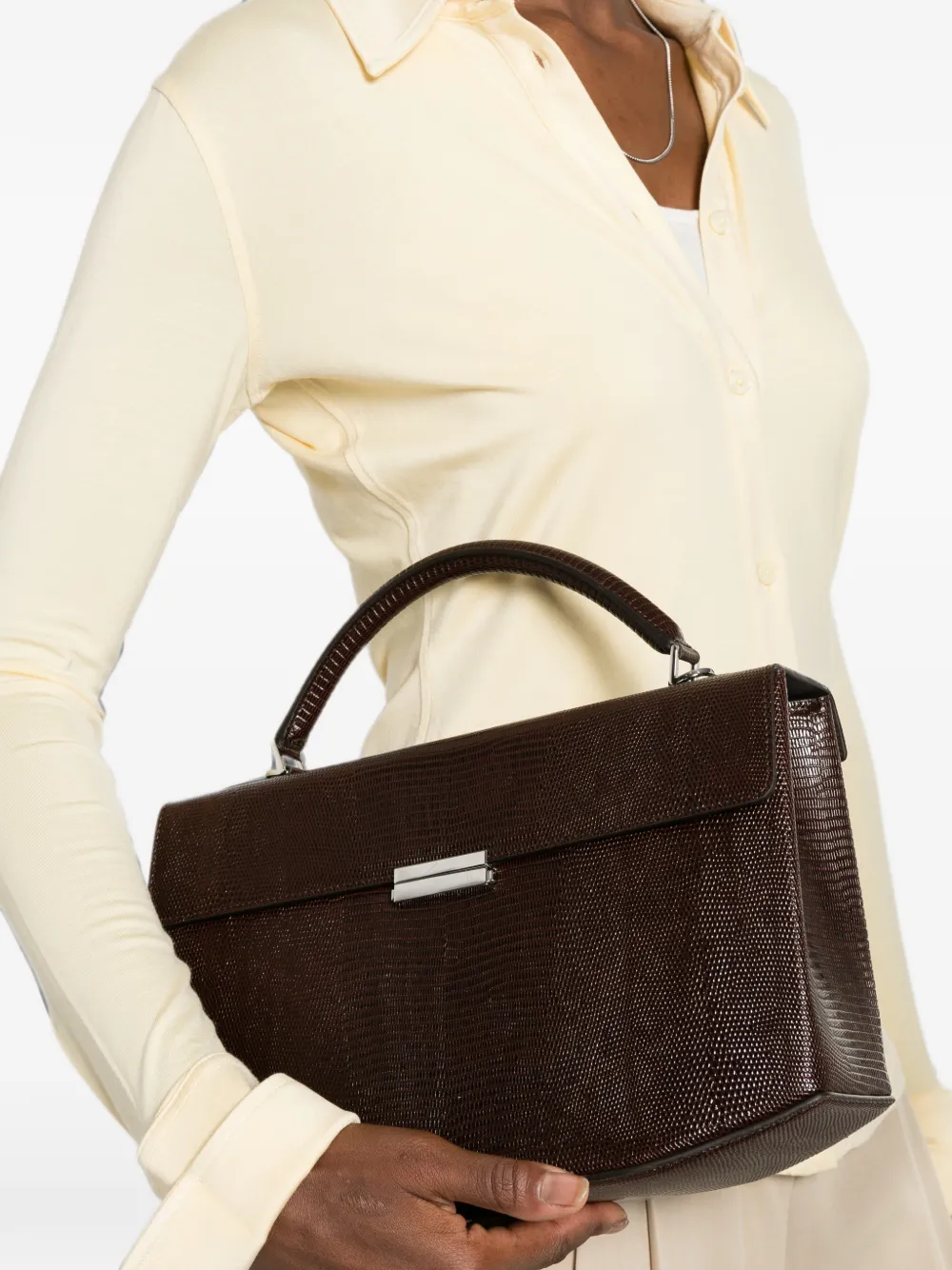 TOTEME Clip shopper met hagedissen-reliëf en handvat Bruin