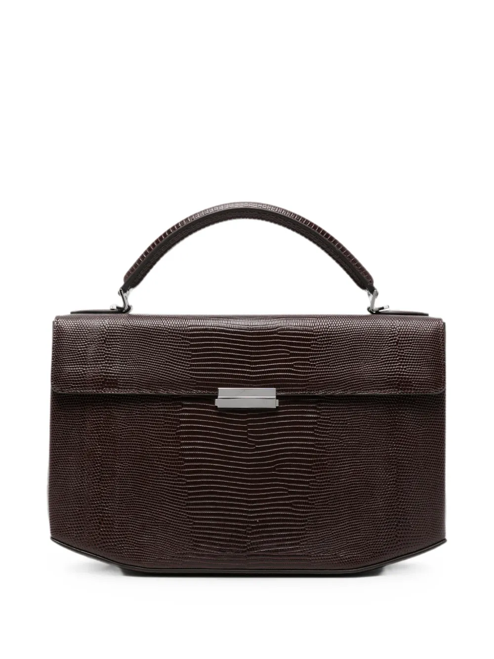 TOTEME Clip lizard-embossed tote bag - Marrone