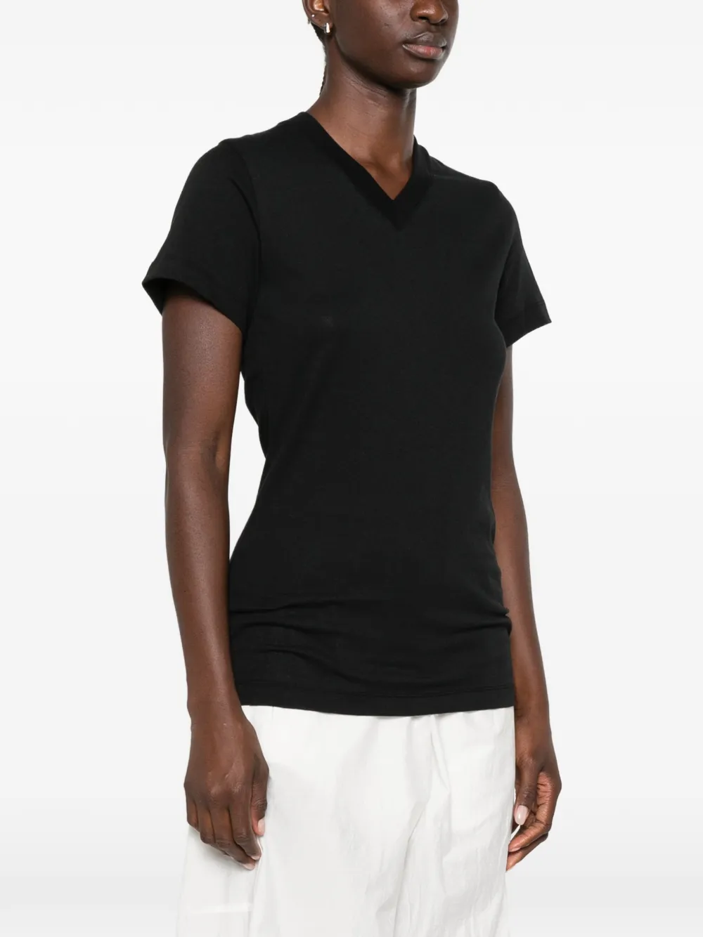 TOTEME Geribbeld katoenen T-shirt met V-hals Zwart