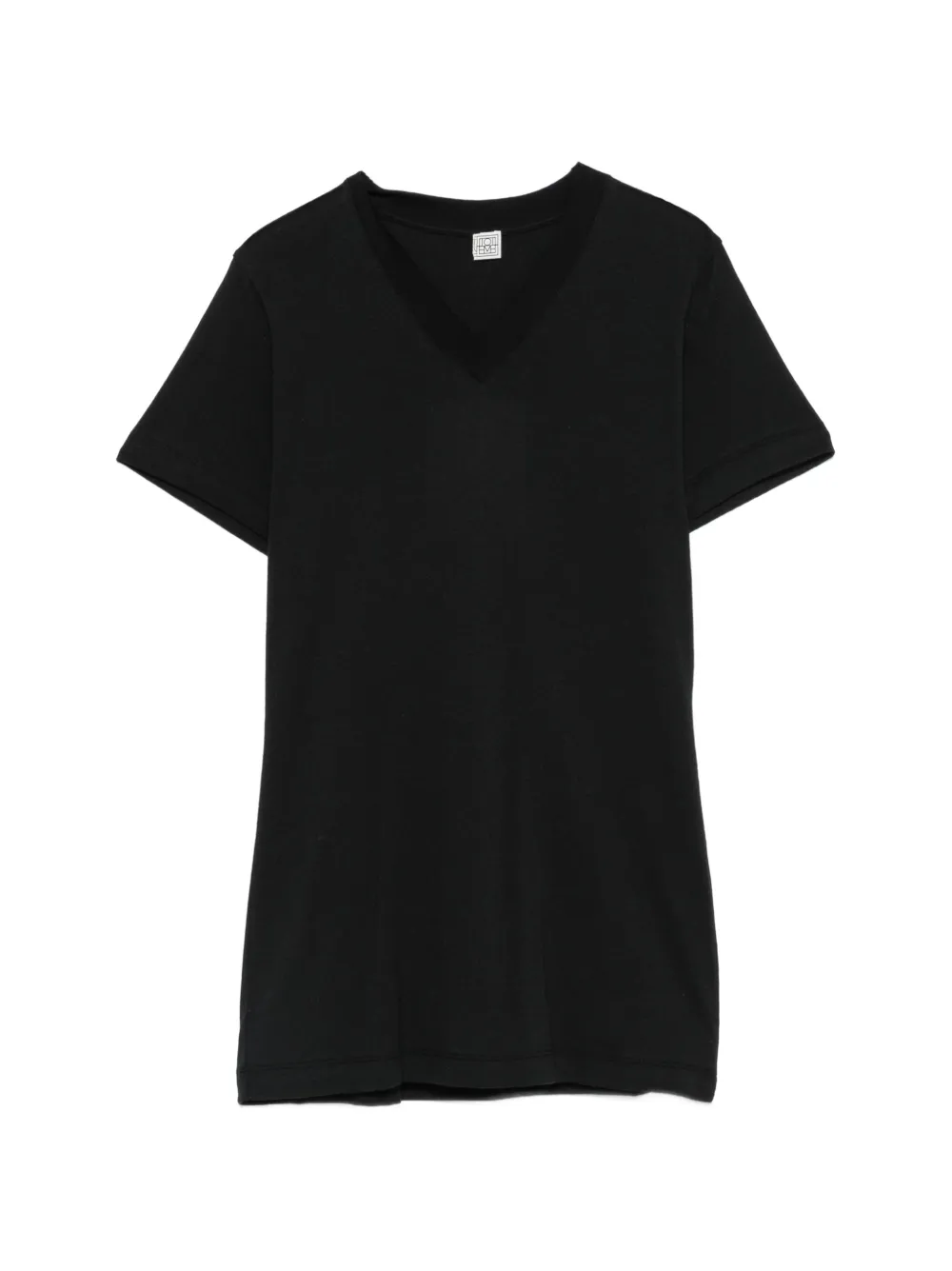 TOTEME Geribbeld katoenen T-shirt met V-hals Zwart