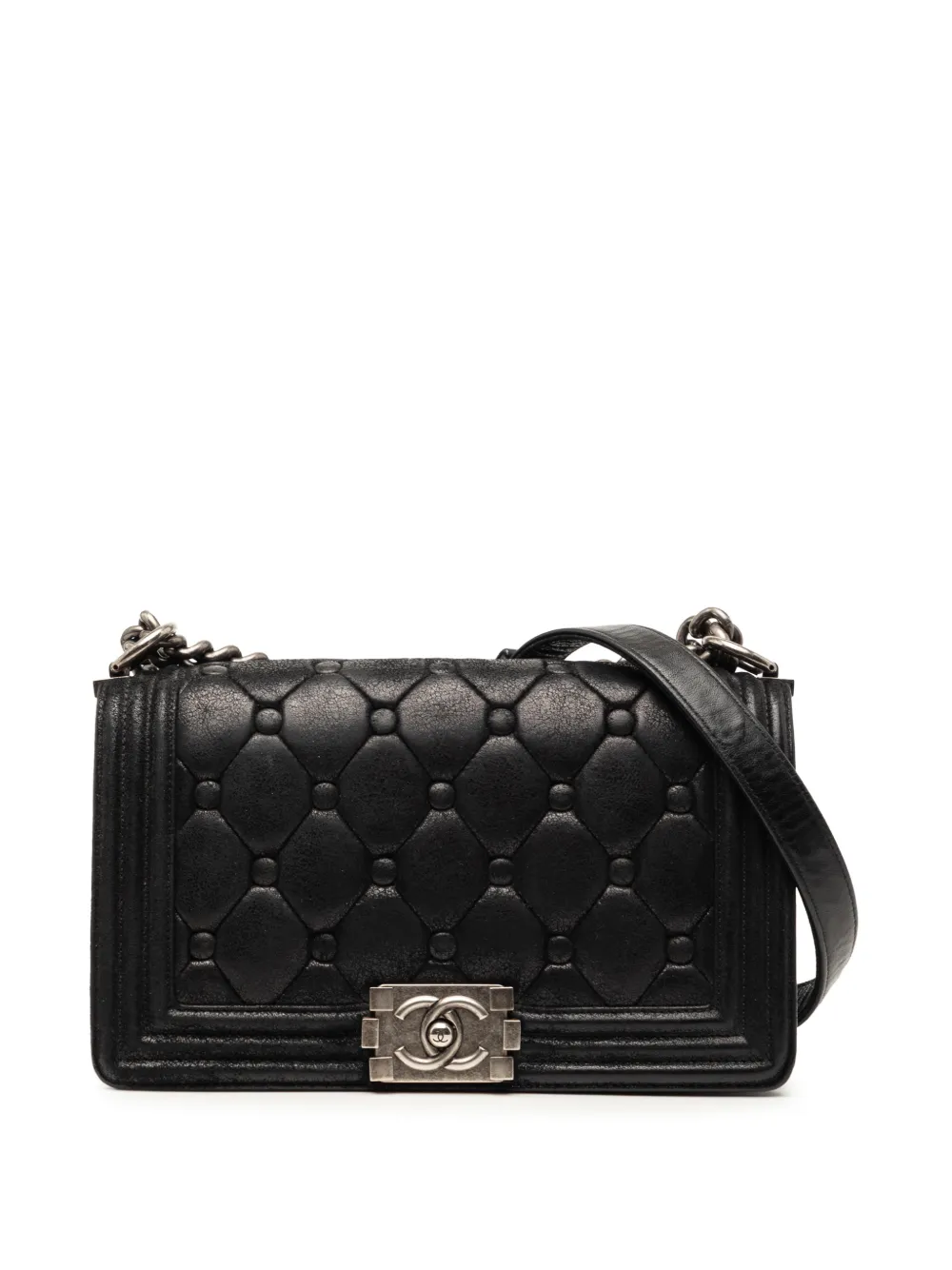 CHANEL Pre-Owned 2013-2014 Old Medium Quilted Suede Chesterfield Boy Flap crossbody bag - Nero