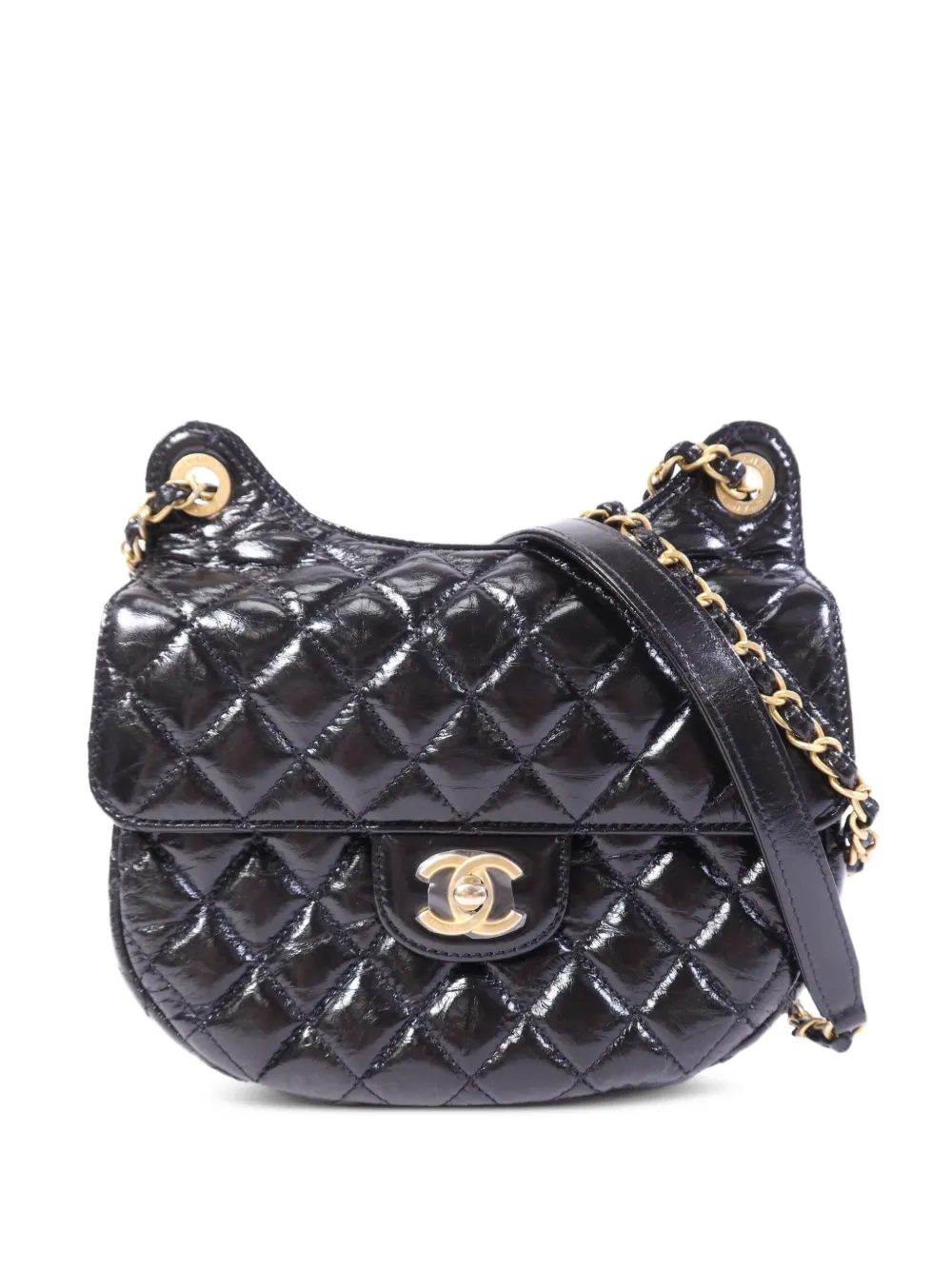 CHANEL Pre-Owned Wavy CC turn-lock quilted leather crossbody bag - Nero