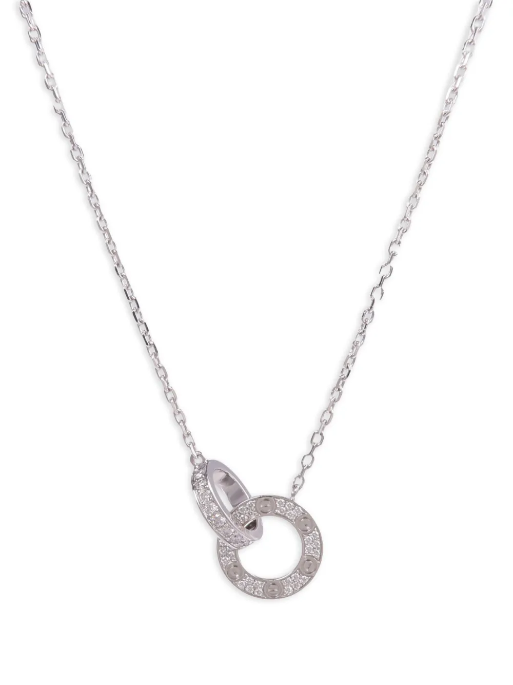 Pre-owned Cartier Love Pavé-diamond Necklace In Silver
