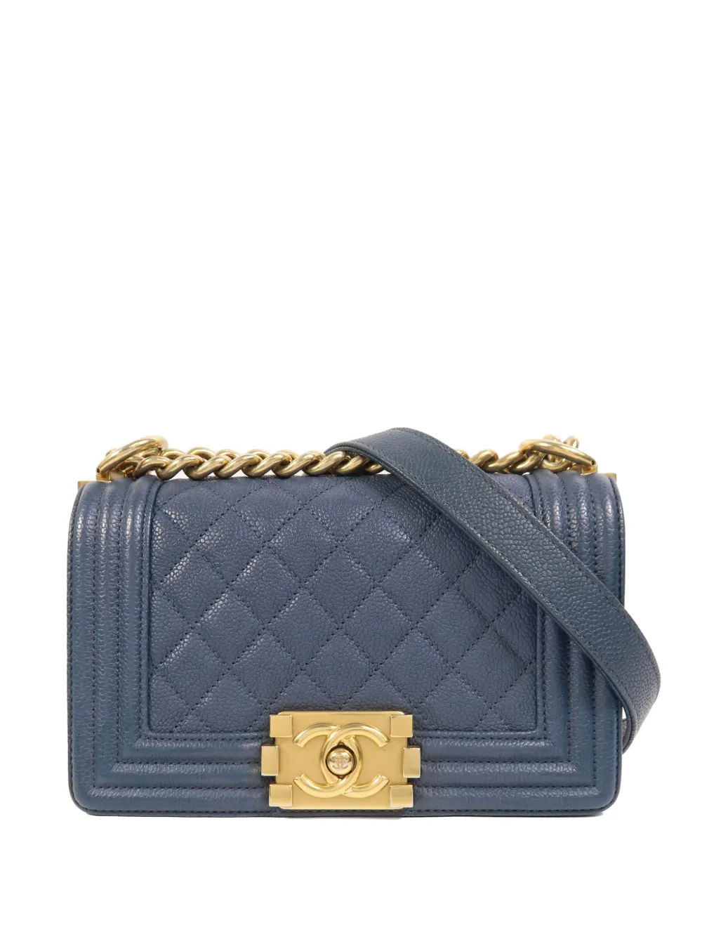 CHANEL Pre-Owned small Boy chain diamond-quilting shoulder bag - Blu