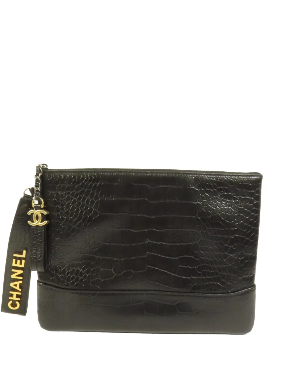 CHANEL Pre-Owned CC textured-leather clutch bag - Black