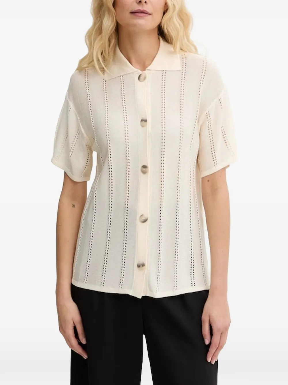 Marella pointelle-knit button-down shirt - Toni neutri