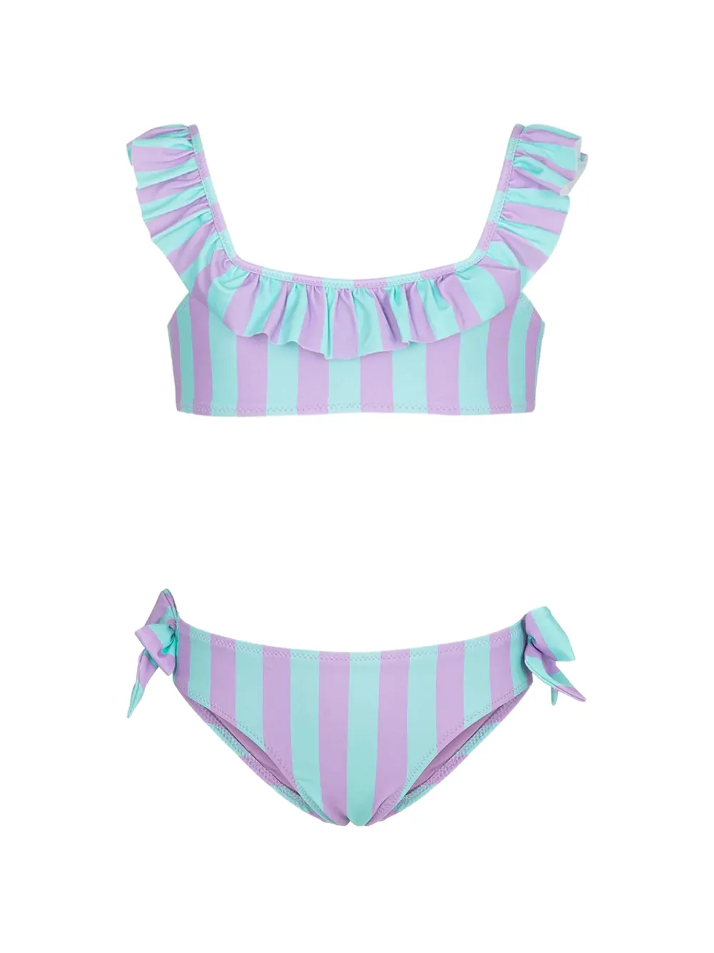 F**K kids striped ruffled bikini - Blu
