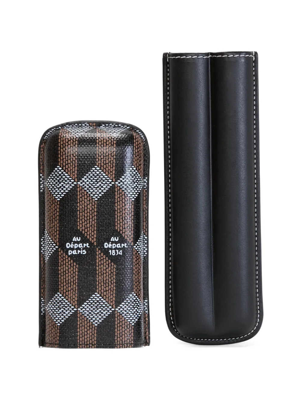 Au Départ geometric-print leather double cigar case - Marrone