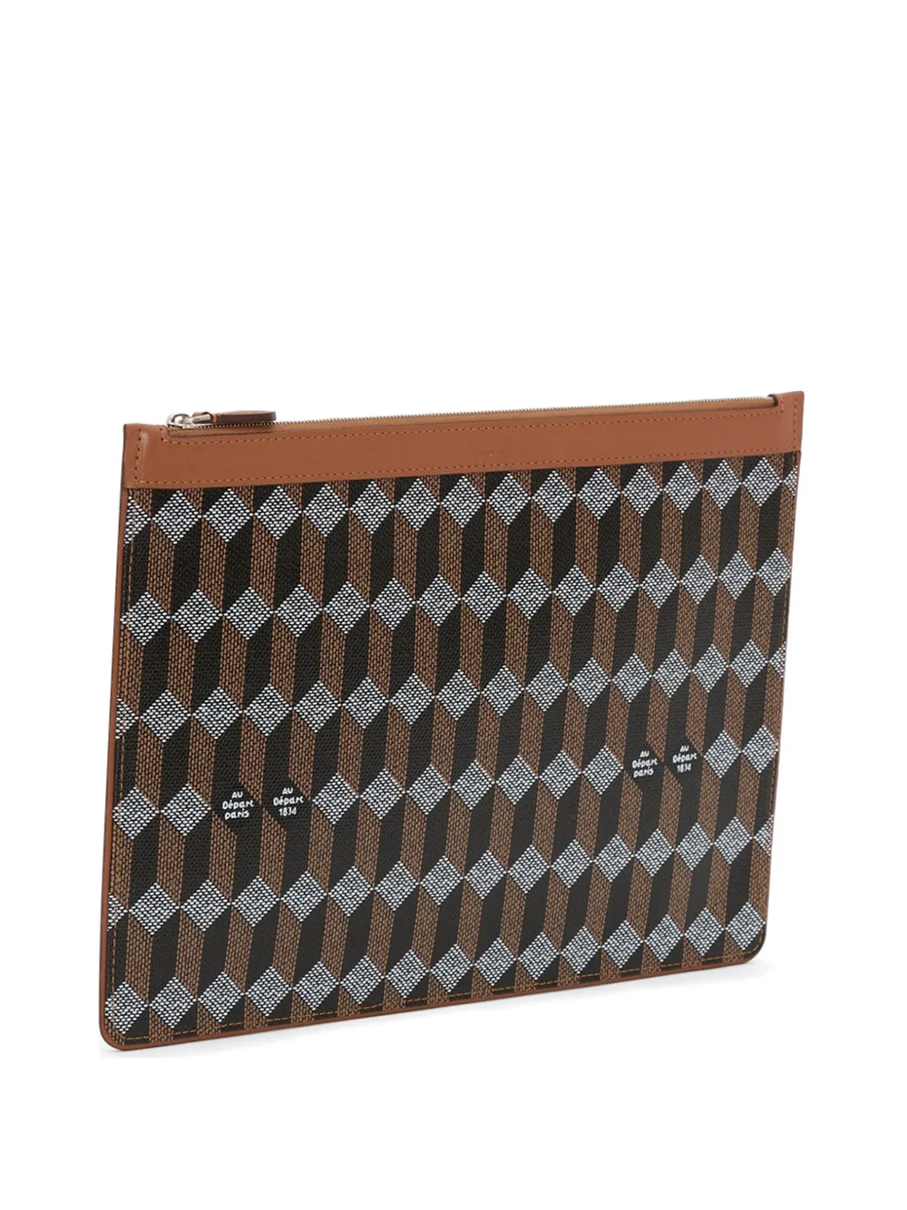 Au Départ geometric-print leather-trim clutch bag - Marrone