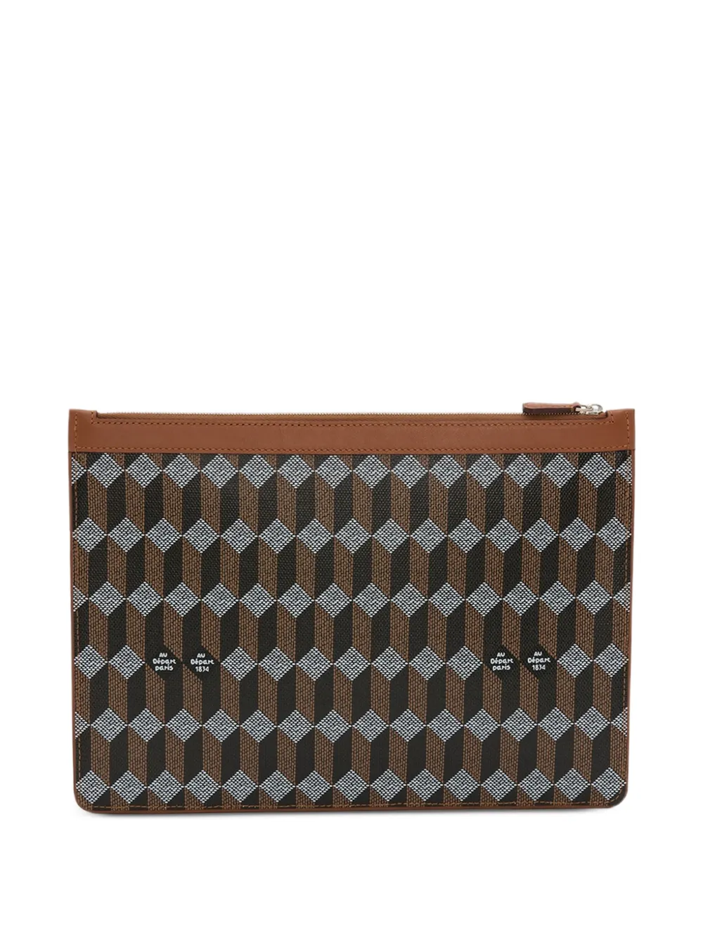 Au Départ geometric-print leather-trim clutch bag - Marrone