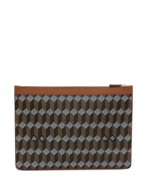 Au Départ geometric-print leather-trim clutch bag
