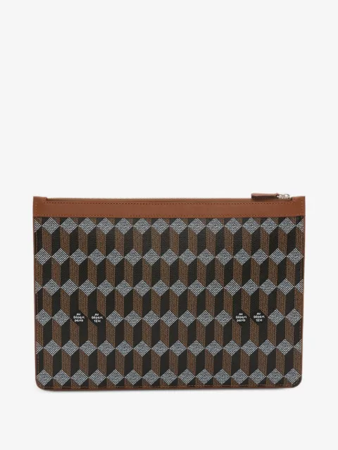 Au Départ geometric-print leather-trim clutch bag