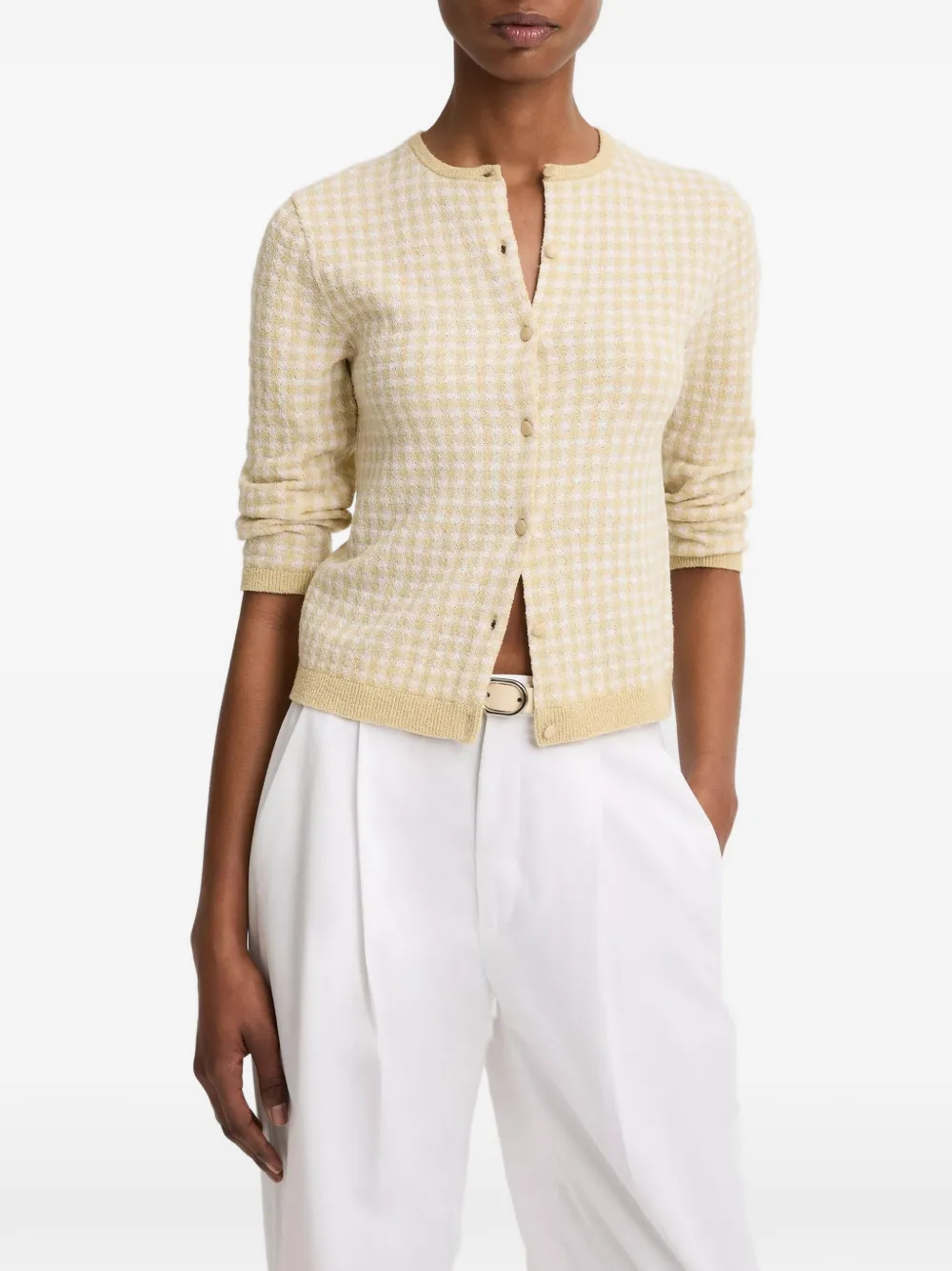 Vince gingham three-quarter-sleeve cardigan - Giallo