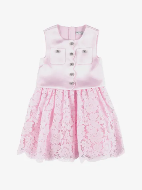 Self-Portrait Kids vestido satinado con falda de encaje