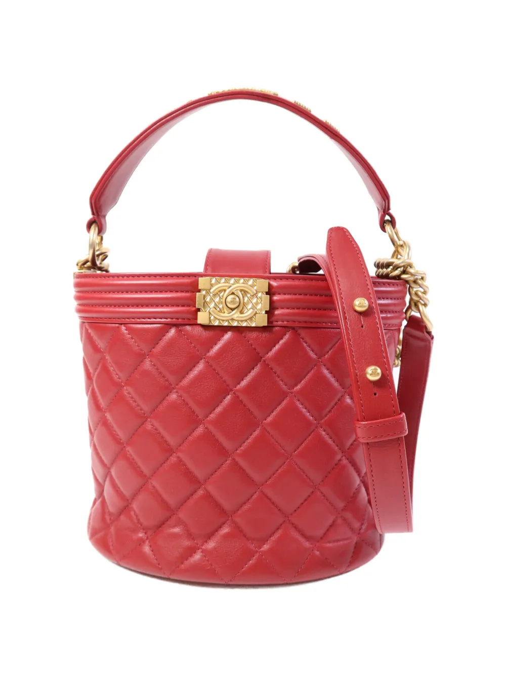 CHANEL Pre-Owned CC quilted bucket bag - Red