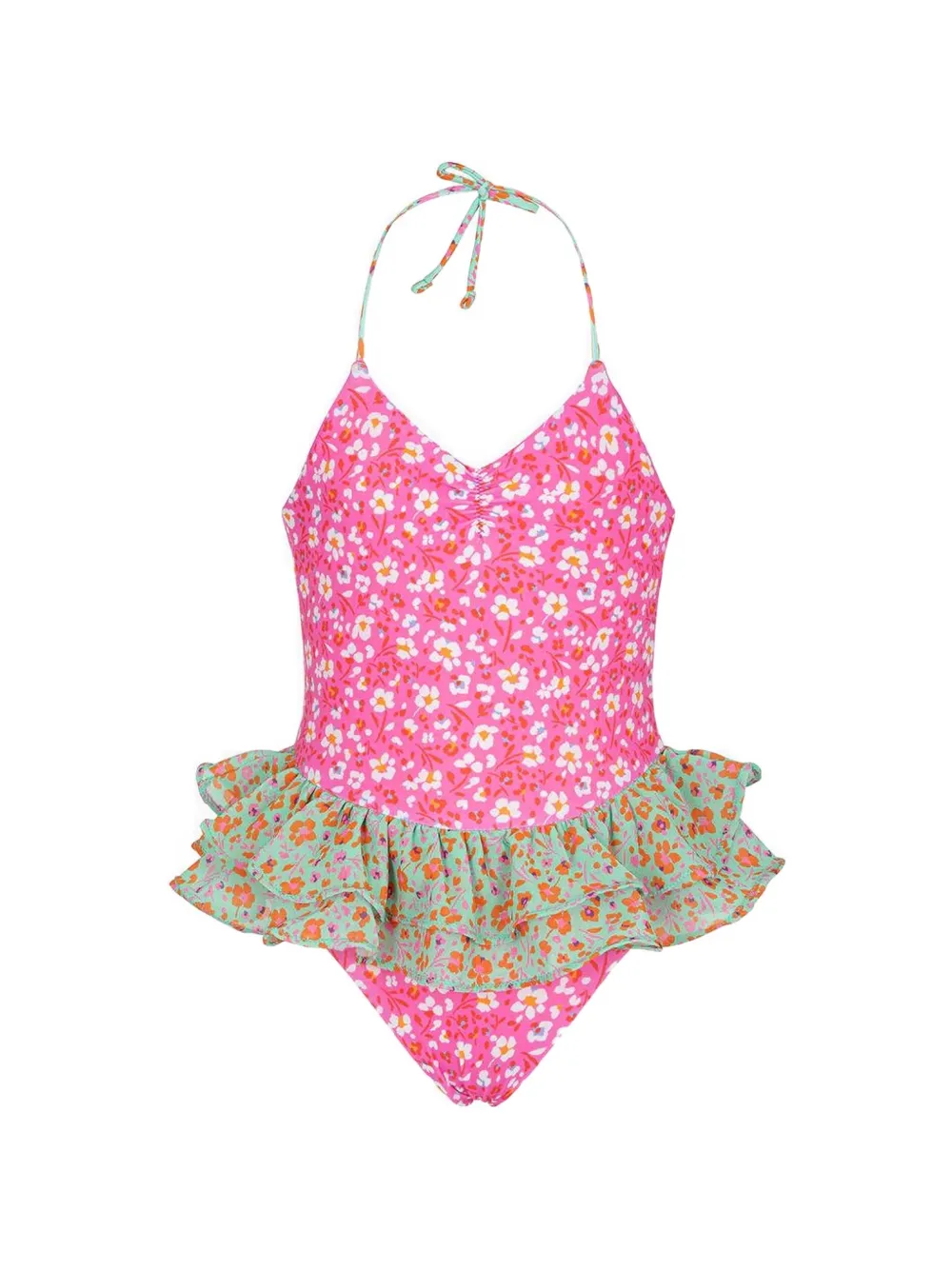F**K kids floral-print ruffled swimsuit - Rosa