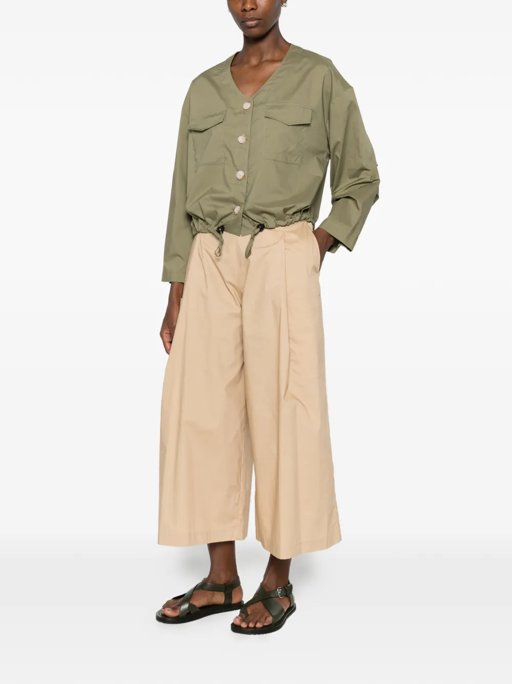 CARLA G. Pugi cropped broek met wijde pijpen Beige