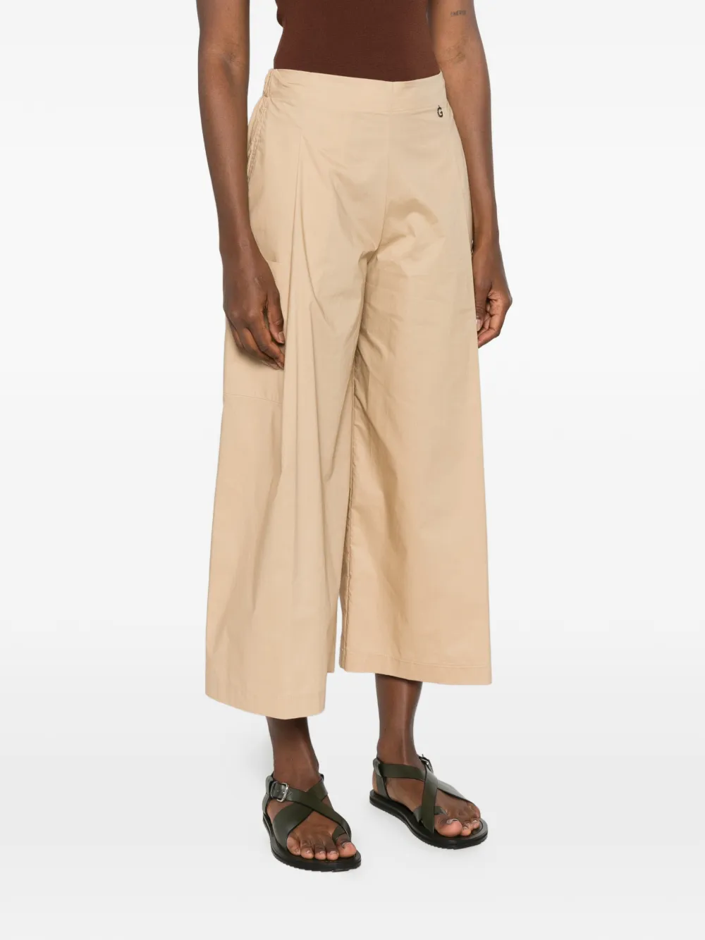 CARLA G. Pugi cropped broek met wijde pijpen Beige