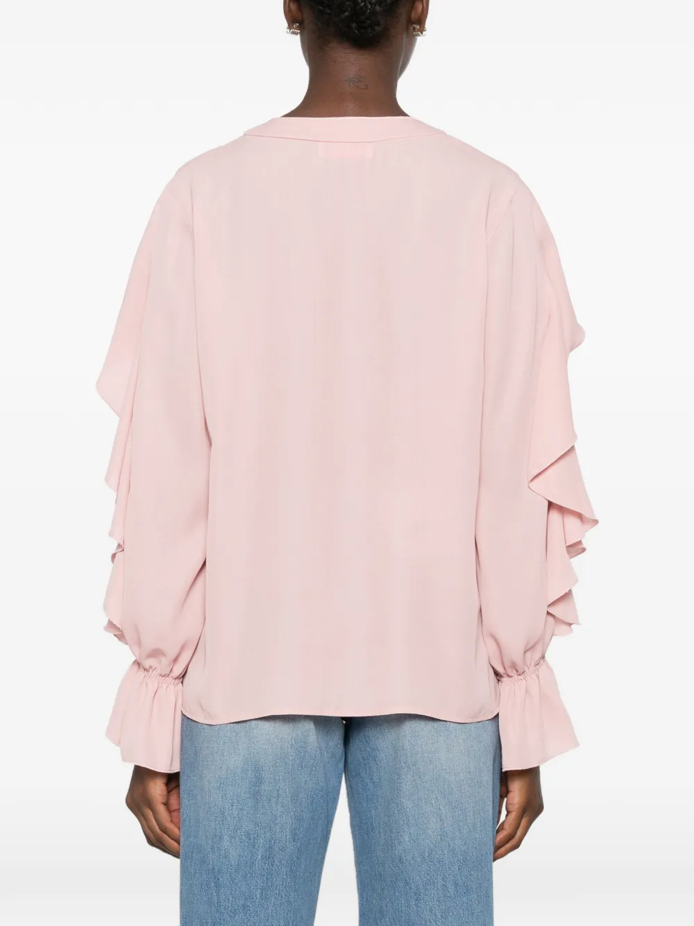 CARLA G. Erug blouse met ruches en V-hals Roze