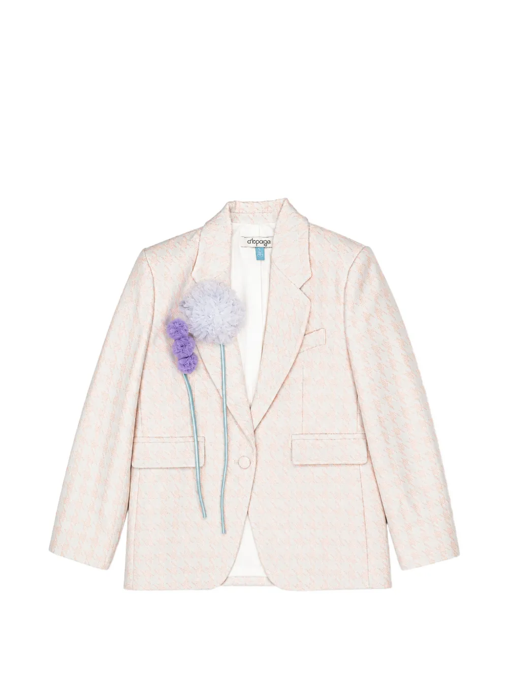 Alapage Kids' Houndstooth Floral-appliqué Blazer In Neutral