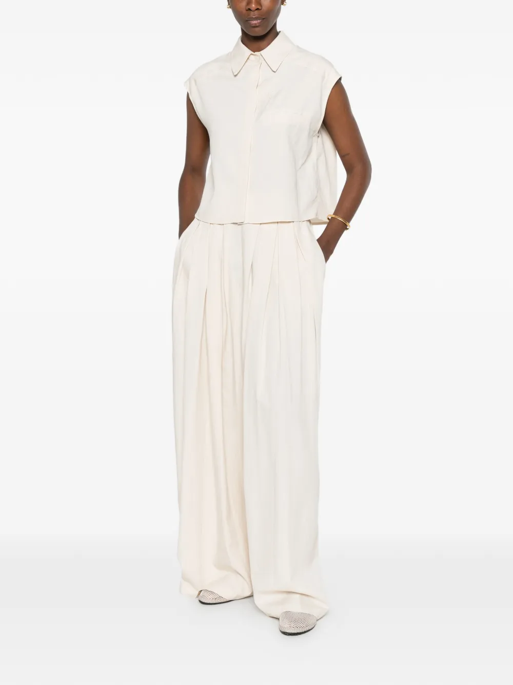 Marc Ellis Mouwloze blouse met borstzak Beige