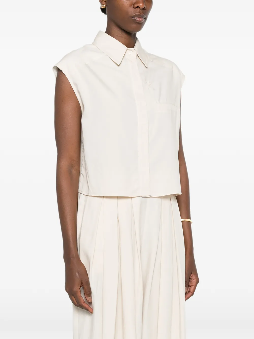 Marc Ellis Mouwloze blouse met borstzak Beige