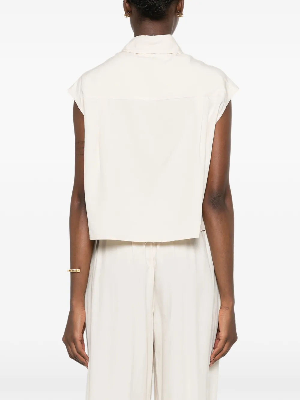 Marc Ellis Mouwloze blouse met borstzak Beige