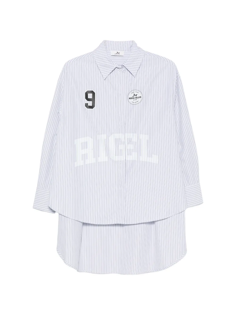 Marc Ellis Vertical-stripe Logo-print Shirt In Blue