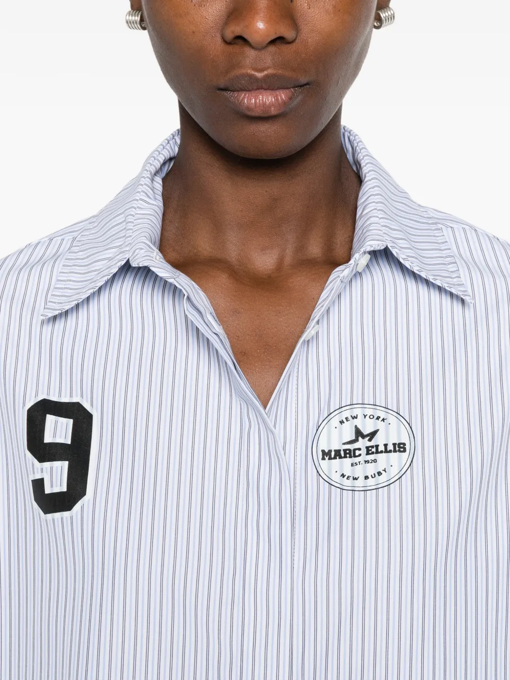 Marc Ellis Overhemd met verticale streep en logoprint Blauw