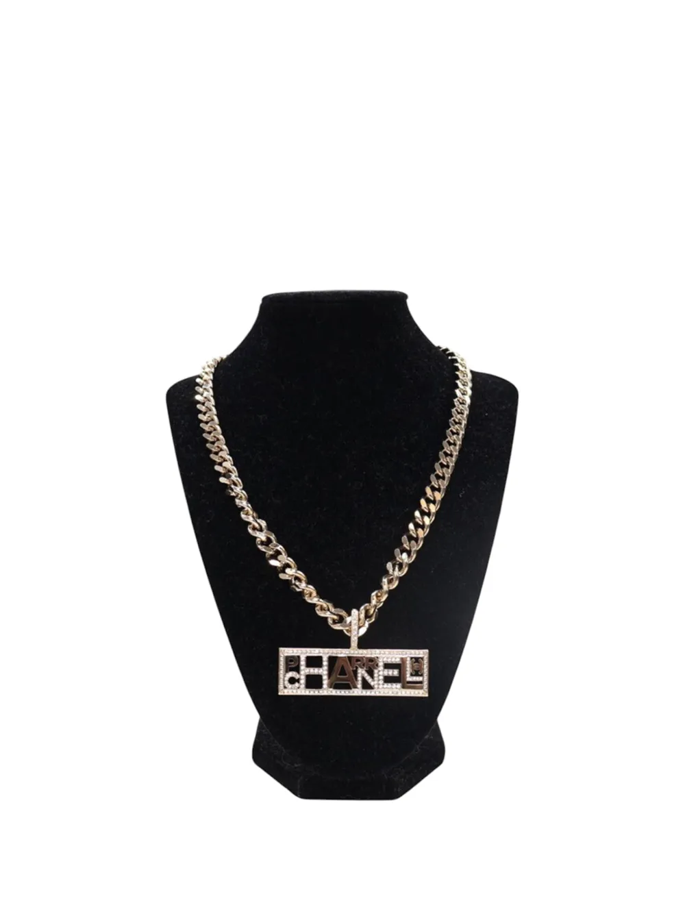 CHANEL Pre-Owned 2010-2026 Pharrell Gold Plated Strass Chain Letters Pendant Necklace costume necklace - Oro