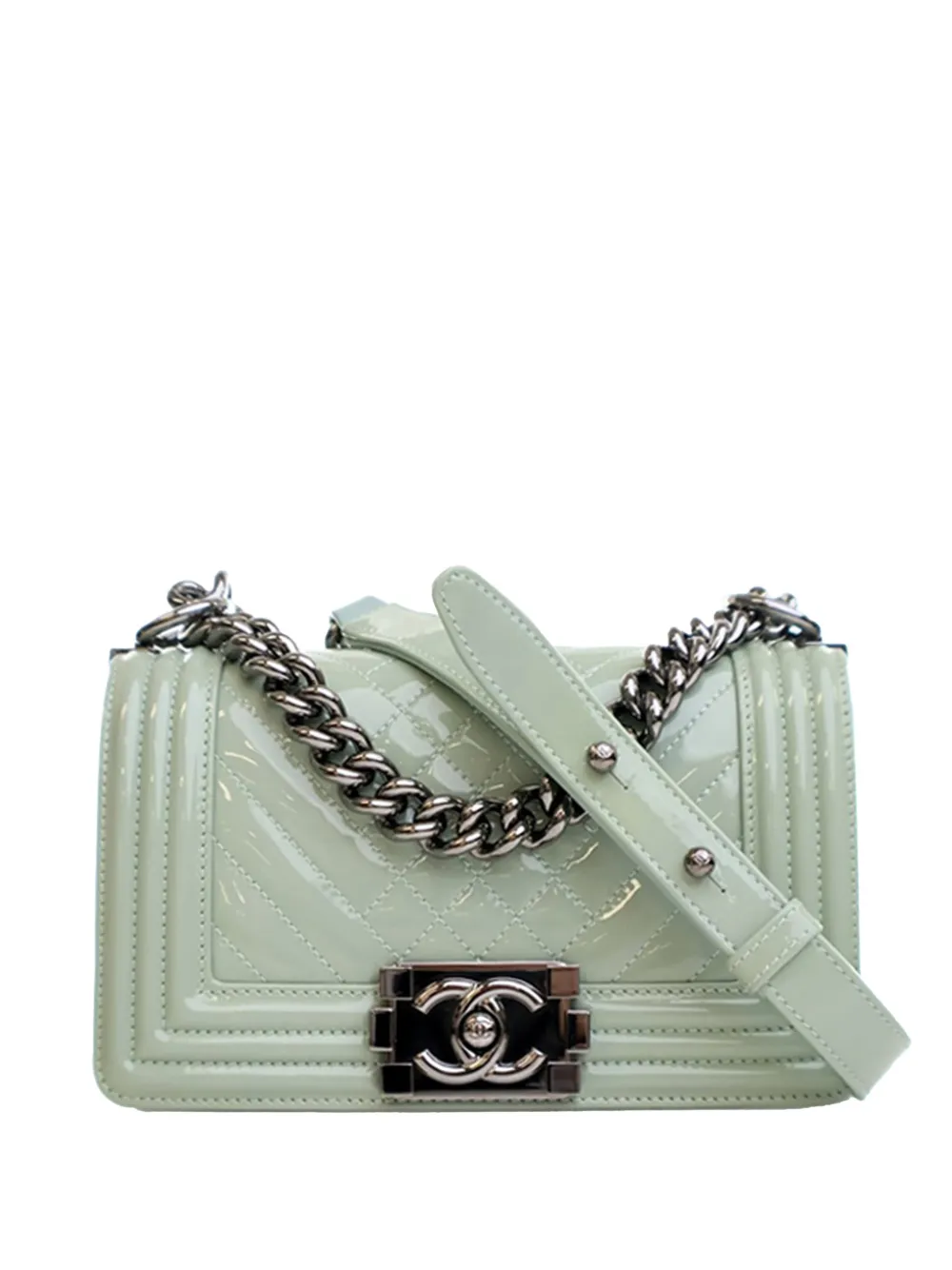 CHANEL Pre-Owned 2014 Small Quilted Patent Boy Flap crossbody bag - Verde