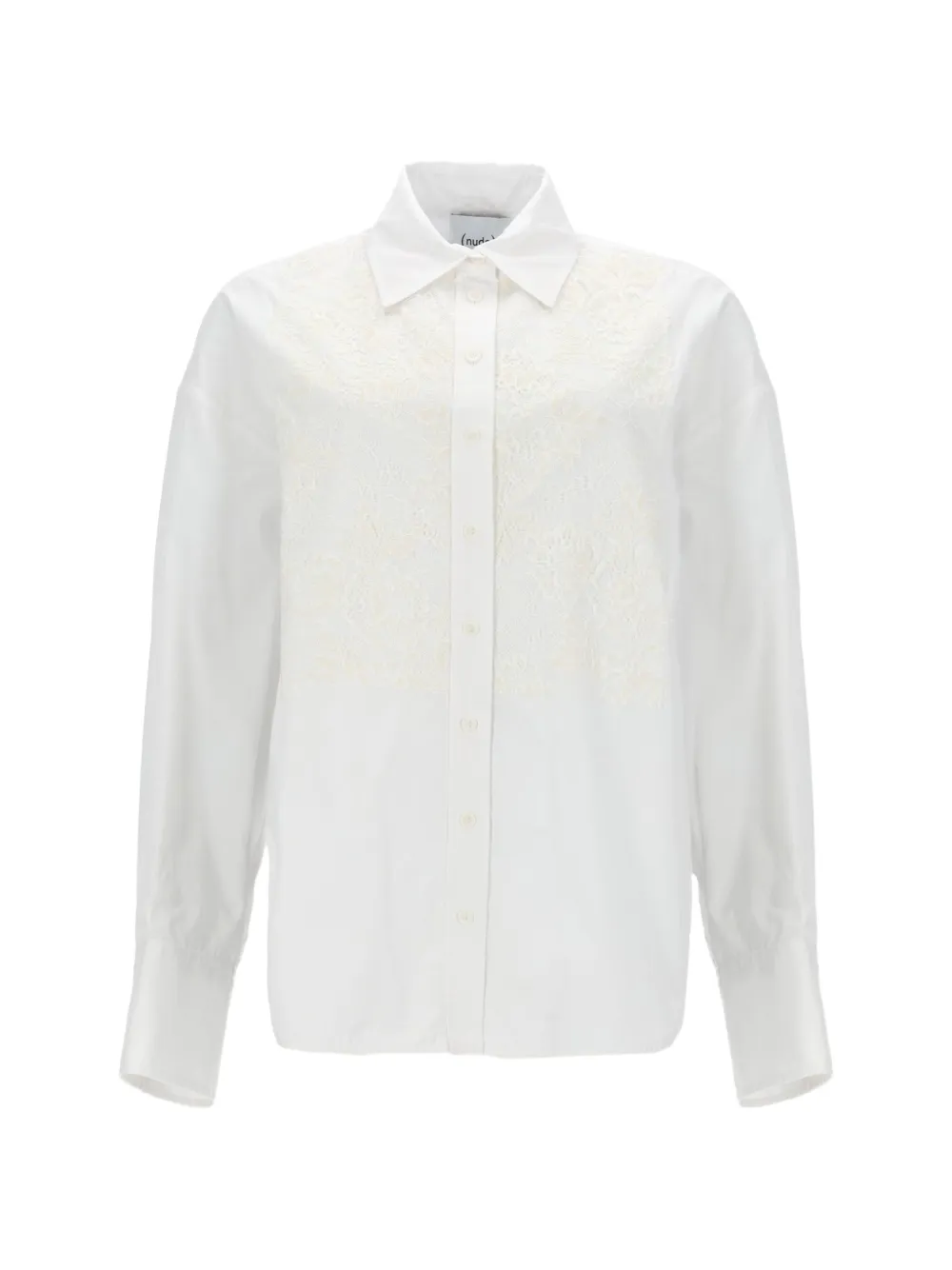 Nude lace-panelled cotton shirt - Weiß