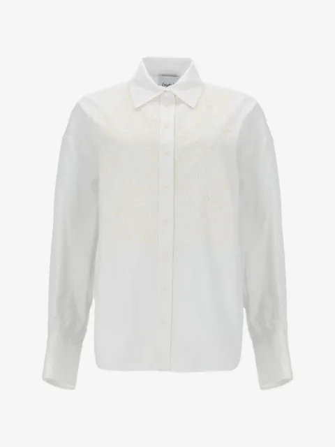 Nude lace-panelled cotton shirt
