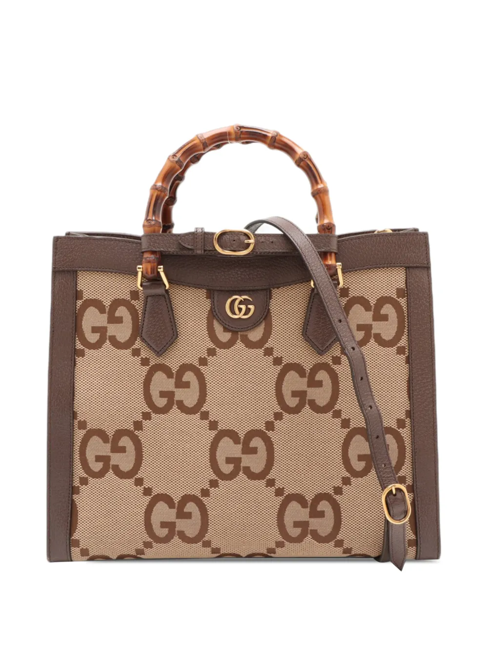 Gucci Pre-Owned 2015-2026 Medium Jumbo GG Canvas Bamboo Diana Tote satchel - Marrone