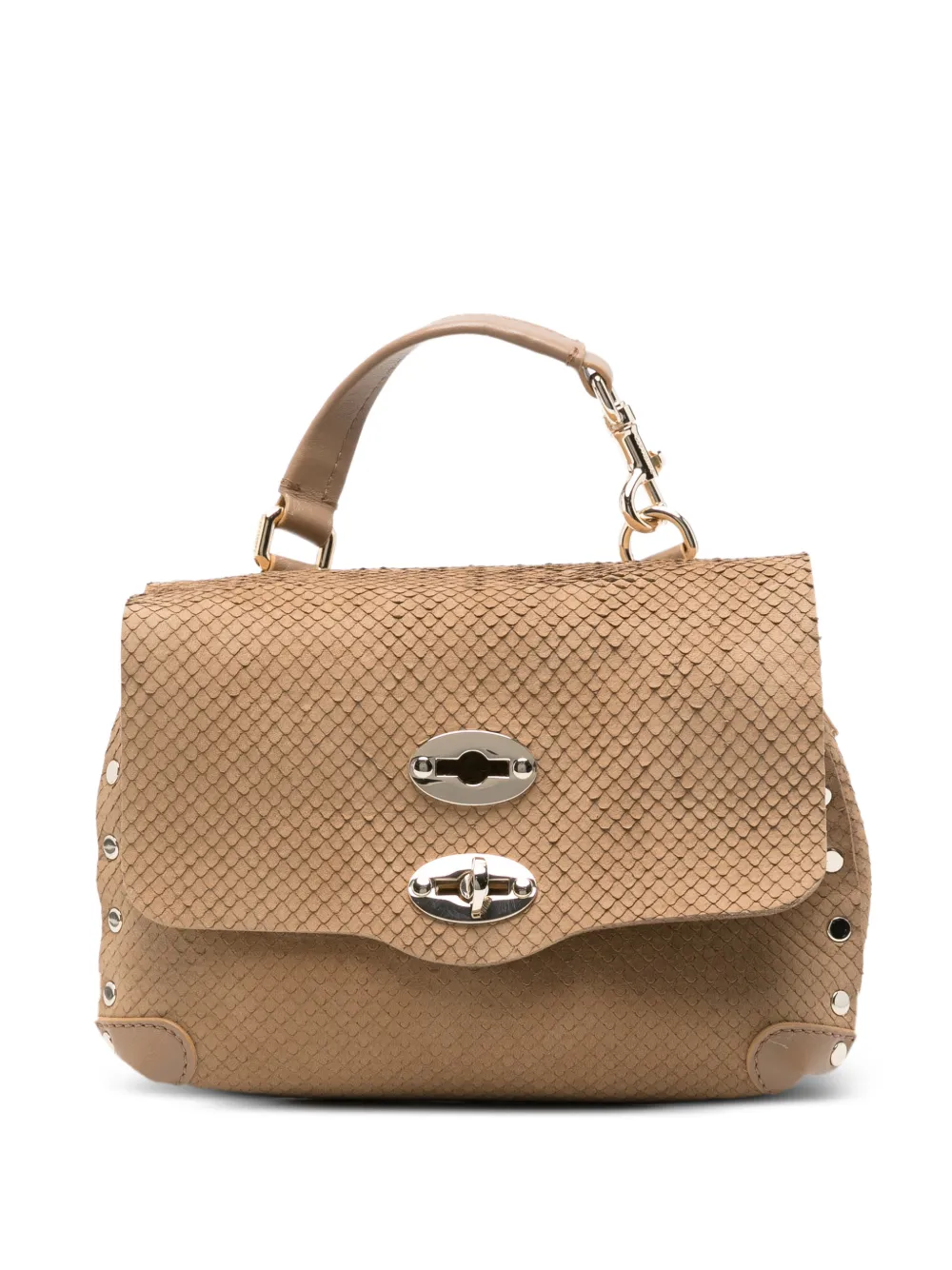 Zanellato mini Potina snakeskin-effect studded tote bag - Brown