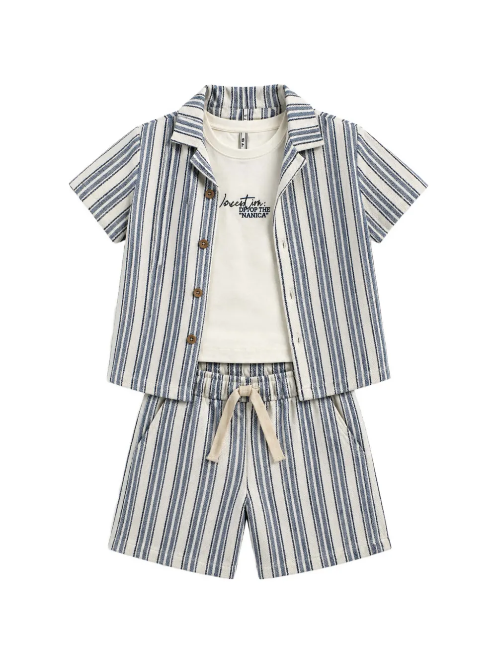 BEL-AIR KIDS vertical-stripe three-piece shorts set - Blue