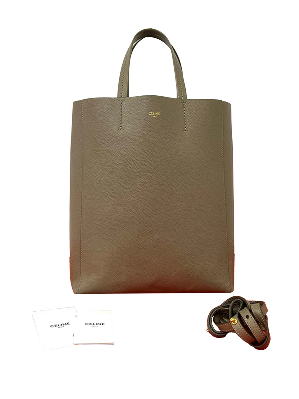 Pre-owned Celine 2020 Small Grained Calfskin Vertical Cabas Satchel In Brown