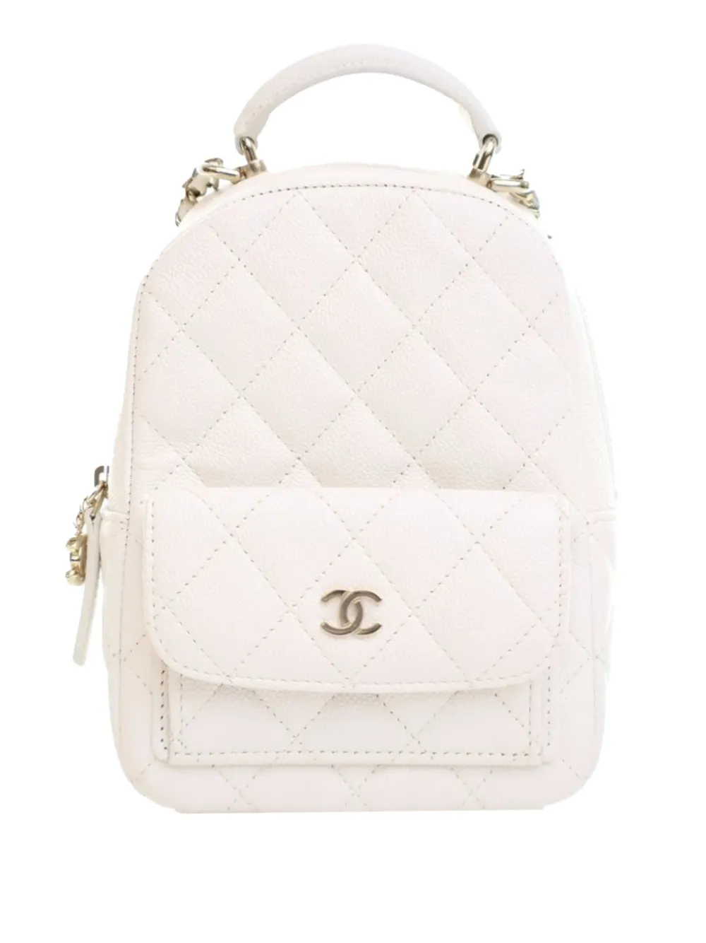CHANEL Pre-Owned 2021-2026 Mini CC Quilted Caviar backpack - Bianco