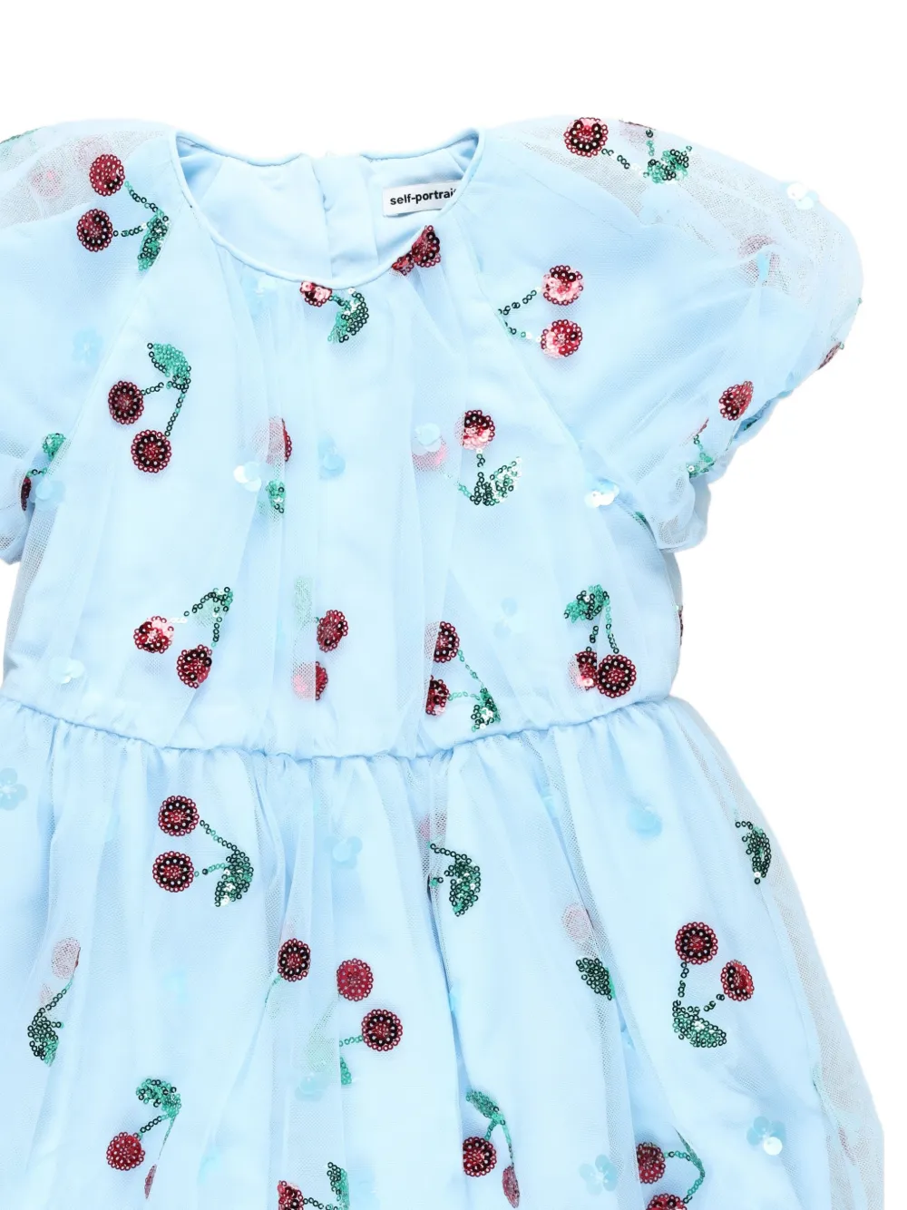 Self-Portrait Kids Mesh jurk verfraaid met pailletten Blauw