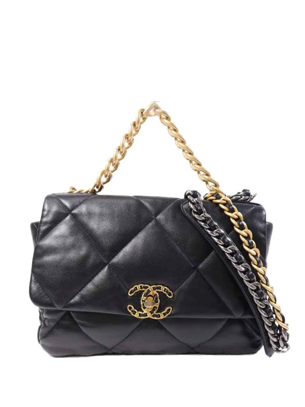 CHANEL Pre-Owned C19 Flap diamond-quilting shoulder bag - Black