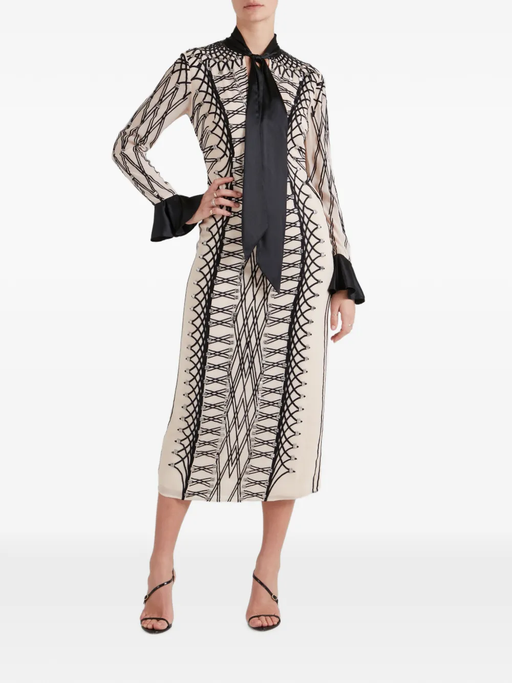 Temperley London Cressida pussy-bow midi dress - Toni neutri